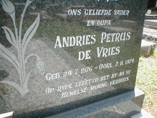 VRIES Andries Petrus, de 1876-1974