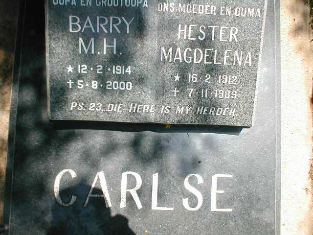 CARLSE Barry M.H. 1914-2000 & Hester Magdelena 1912-1989