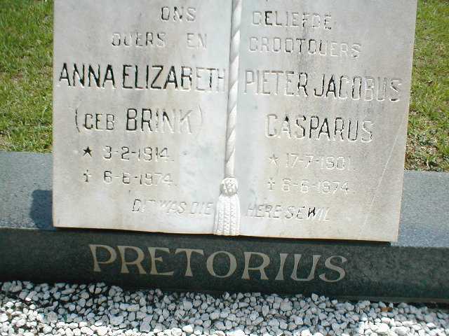 PRETORIUS Pieter Jacobus Casparus 1901-1974 & Anna Elizabeth BRINK 1914-1974