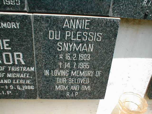 SNYMAN Annie Du Plessis 1903-1985