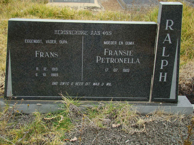 RALPH Frans 1913-1989 & Fransie Petronella 1922-
