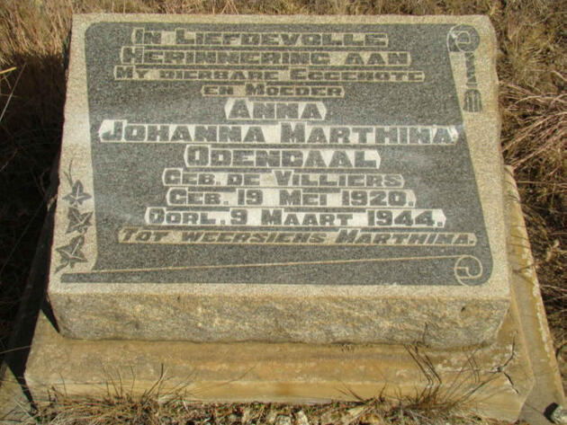 ODENDAAL Anna Johanna Marthina nee DE VILLIERS 1920-1944