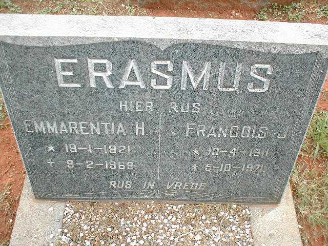 ERASMUS Francois J. 1911-1971 & Emmarentia H. 1921-1969