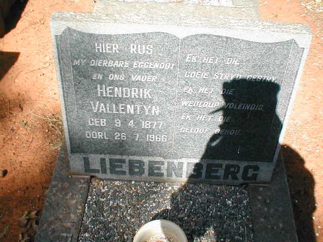 LIEBENBERG Hendrik Vallentyn 1877-1966