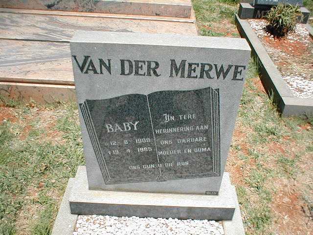 MERWE Baby, van der 1908-1985