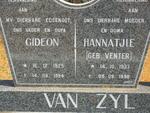 ZYL Gideon, van 1925-1994 & Hannatjie VENTER 1937-1998