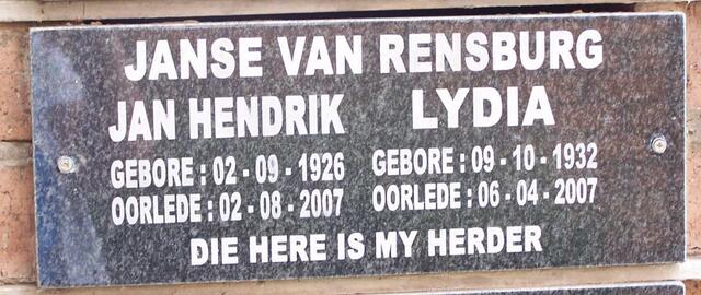 RENSBURG Jan Hendrik, Janse van 1926-2007 & Lydia 1932-2007