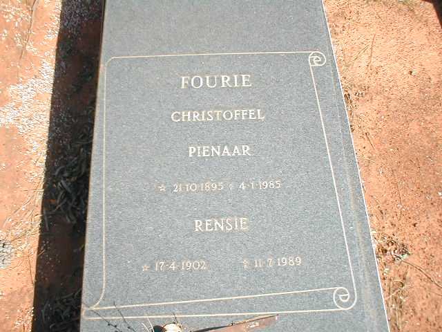 FOURIE Christoffel Pienaar 1895-1985 & Rensie 1902-1989