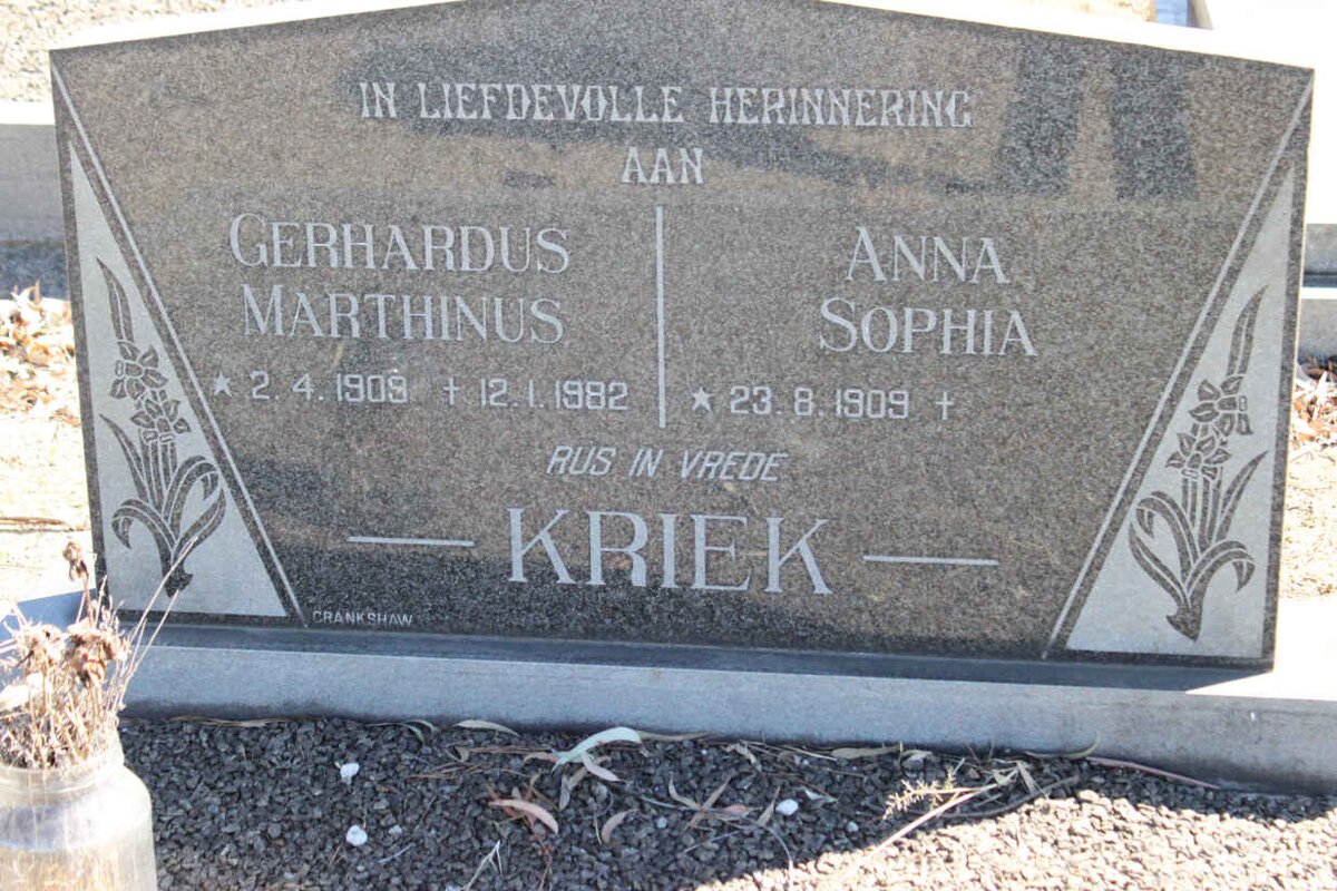 KRIEK Gerhardus Marthinus 1909-1982 &amp; Anna Sophia 1909-