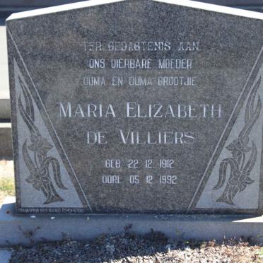 VILLIERS Maria Elizabeth, de 1912-1992