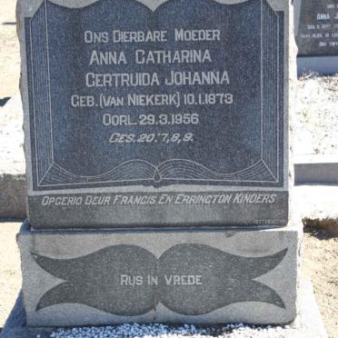 ? Anna Catharina Gertruida Johanna nee VAN NIEKERK 1873-1956