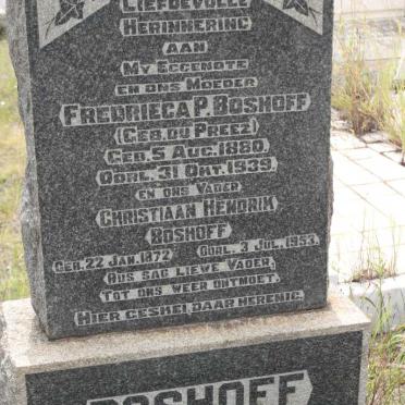 BOSHOFF Christiaan Hendrik 1872-1953 &amp; Fredrieca P. DU PREEZ 1880-1939