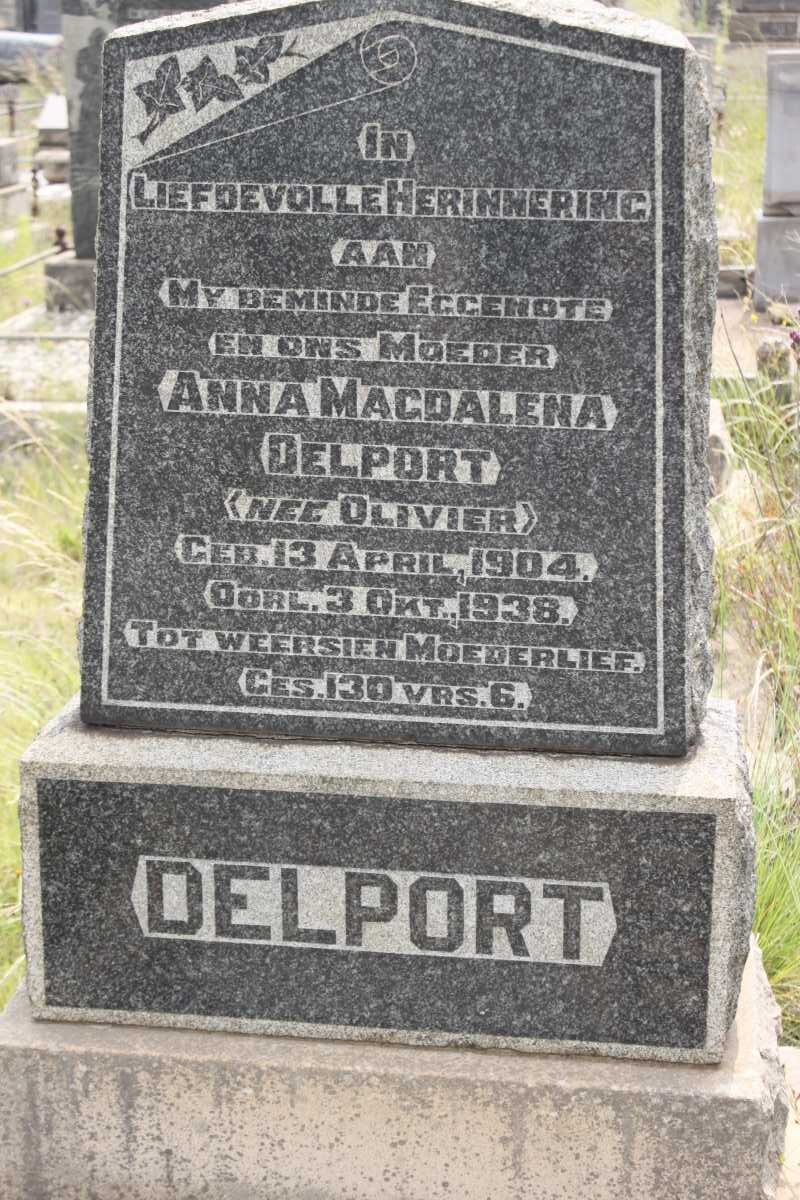 DELPORT Anna Magdalena nee OLIVIER 1904-1938