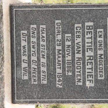 RETIEF Bettie geb VAN ROOYEN 1886-1947