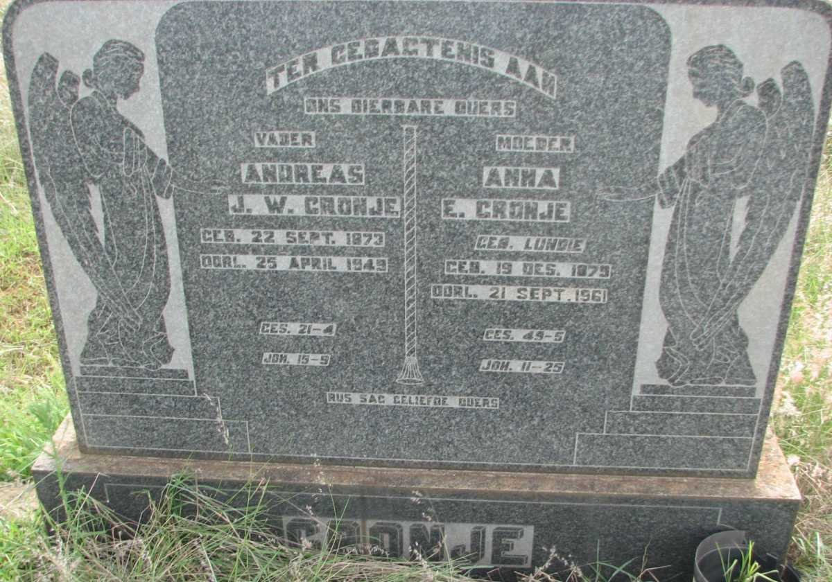 CRONJE Andreas J.W. 1873-1949 &amp; Anna E. LUNDIE 1879-1961