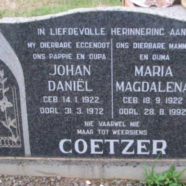 COETZER Johan Daniël 1922-1972 &amp; Maria Magdalena 1922-1992