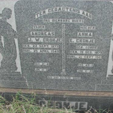 CRONJE Andreas J.W. 1873-1949 &amp; Anna E. LUNDIE 1879-1961
