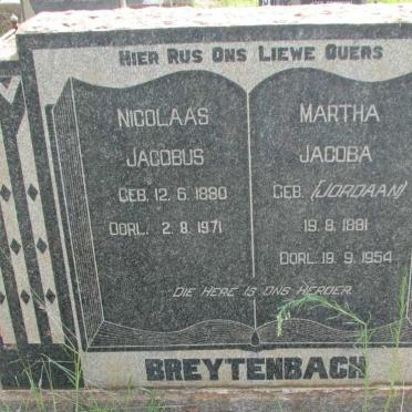 BREYTENBACH Nicolaas Jacobus 1880-1971 &amp; Martha Jacoba JORDAAN 1881-1954