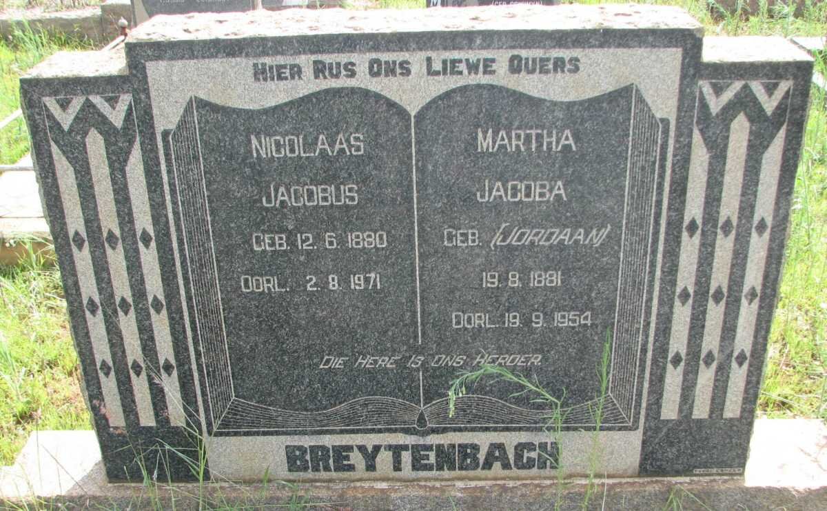BREYTENBACH Nicolaas Jacobus 1880-1971 &amp; Martha Jacoba JORDAAN 1881-1954