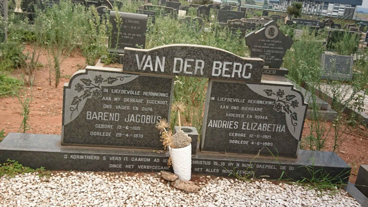 BERG Barend Jacobus, van der 1919-1979 &amp; Andries Elizabetha 1921-1983