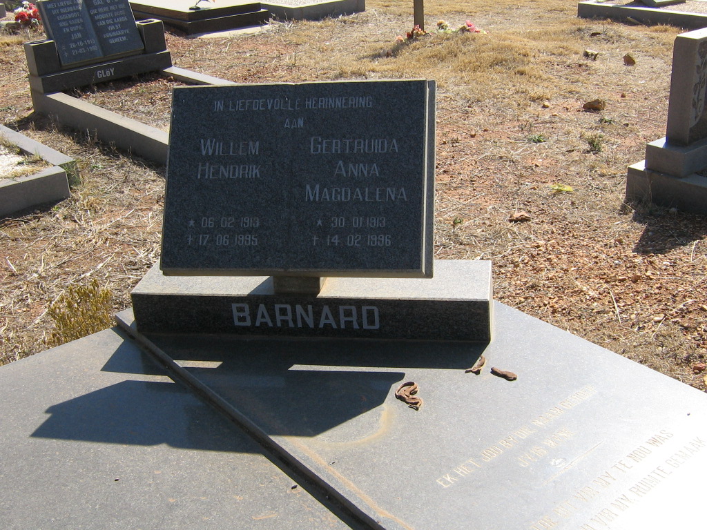 BARNARD Willem Hendrik 1913-1995 &amp; Gertruida Anna Magdalena 1913-1996