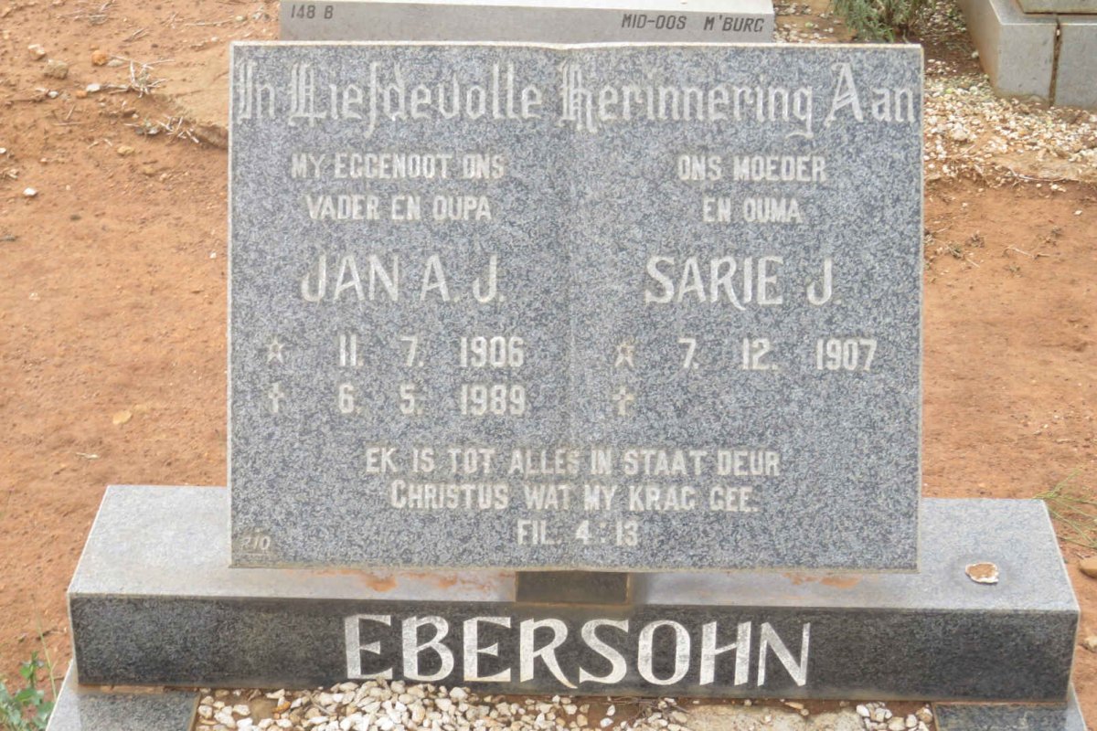 EBERSOHN Jan A.J. 1906-1989 &amp; Sarie J. 1907-