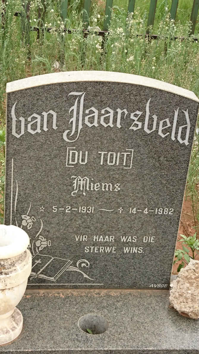 JAARSVELD Miems, van nee DU TOIT 1931-1982
