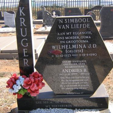 KRUGER Andries B. 1925-2005 &amp;  Wilhelmina J.D. OELOFSE 1923-1990