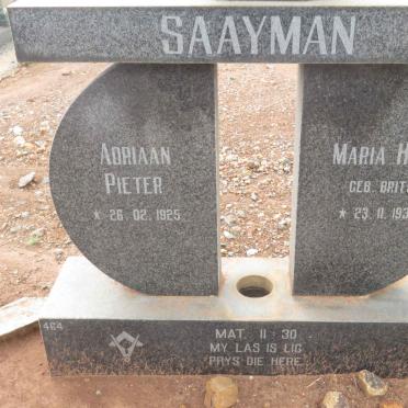 SAAYMAN Adriaan Pieter 1925- &amp; Maria H.G. BRITS 1931-