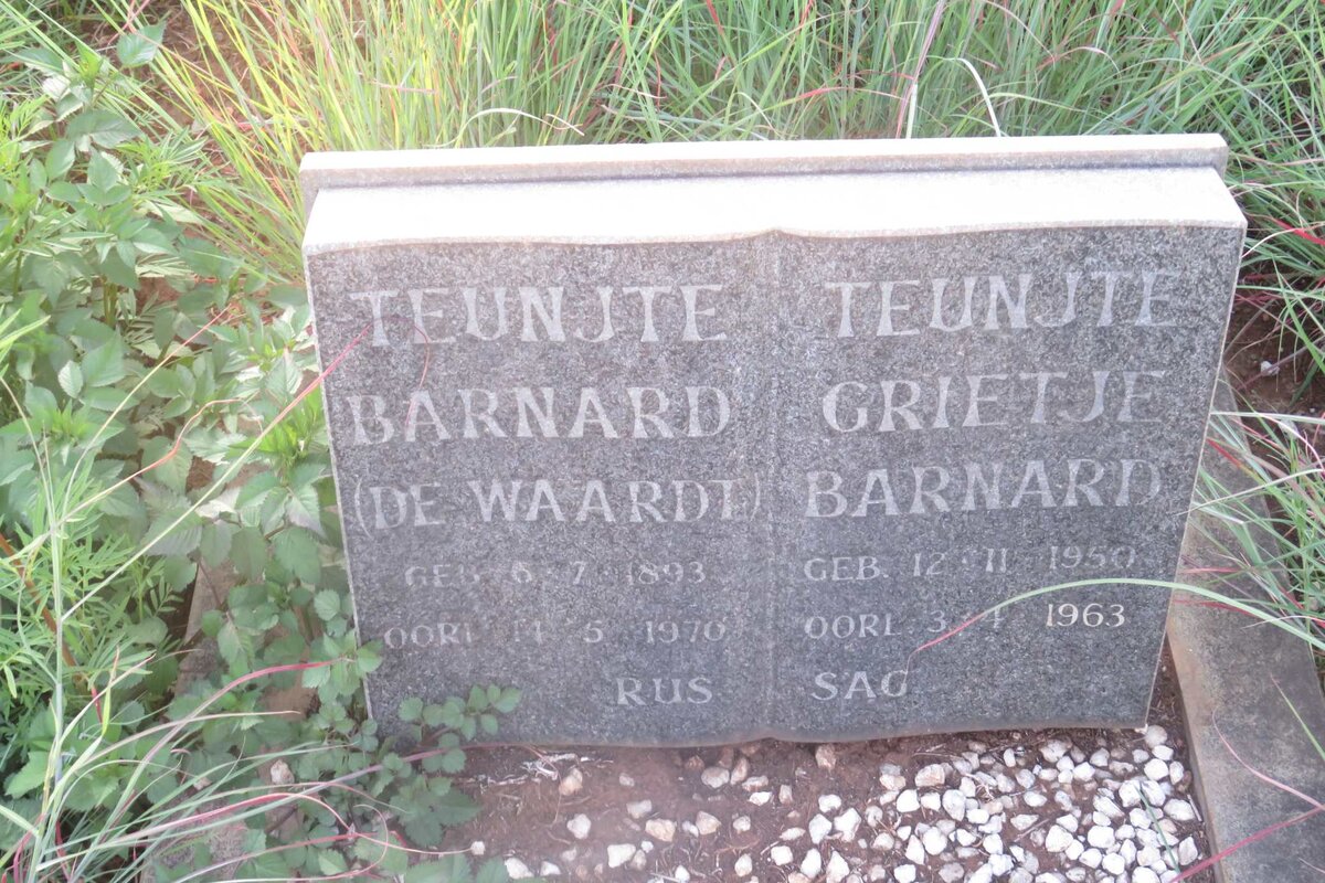 BARNARD Teuntje nee DE WAARDT 1893-1970 :: BARNARD Teuntje Grietje 1950-1963