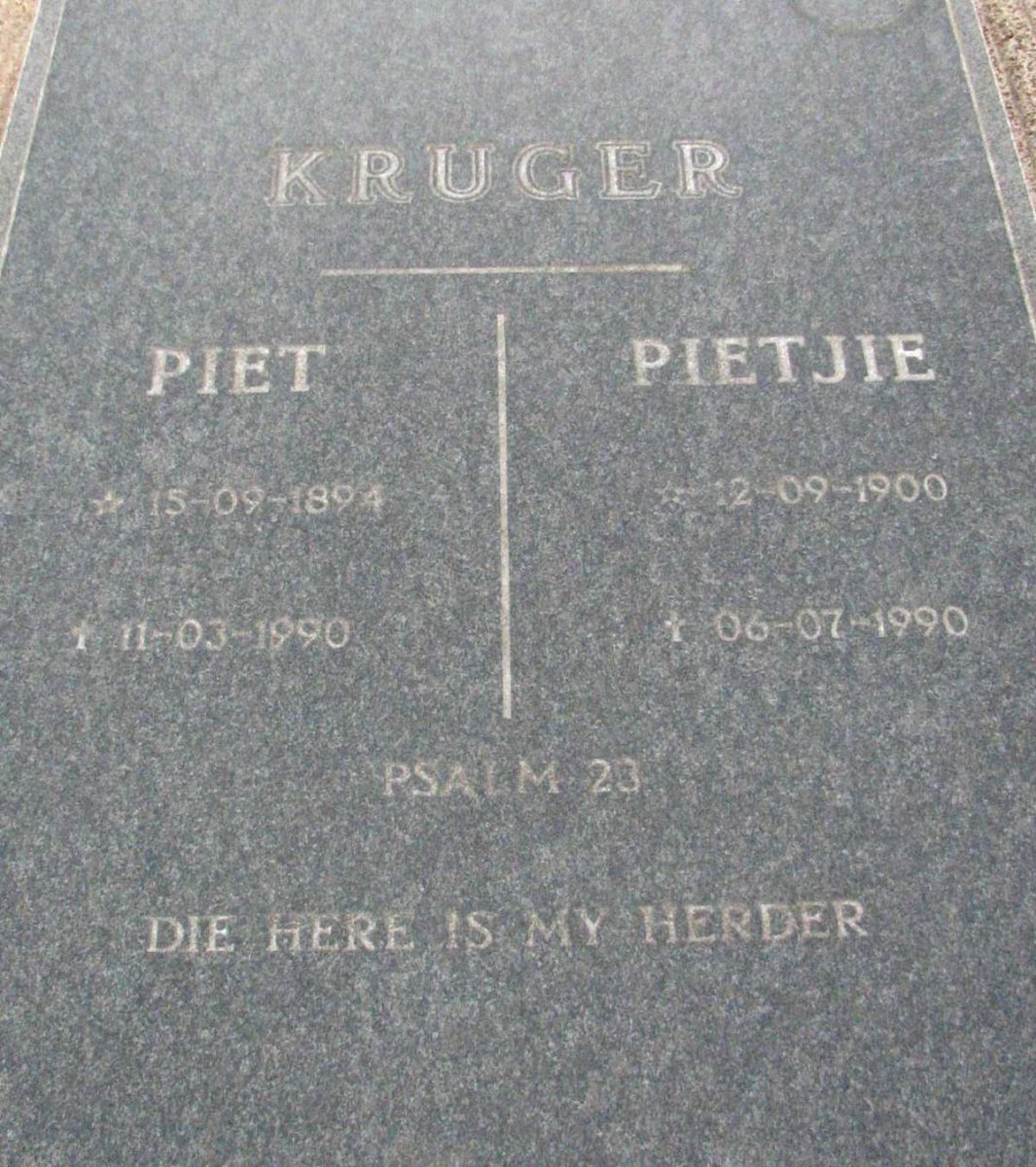 KRUGER Piet 1894-1990 &amp; Pietjie 1900-1990