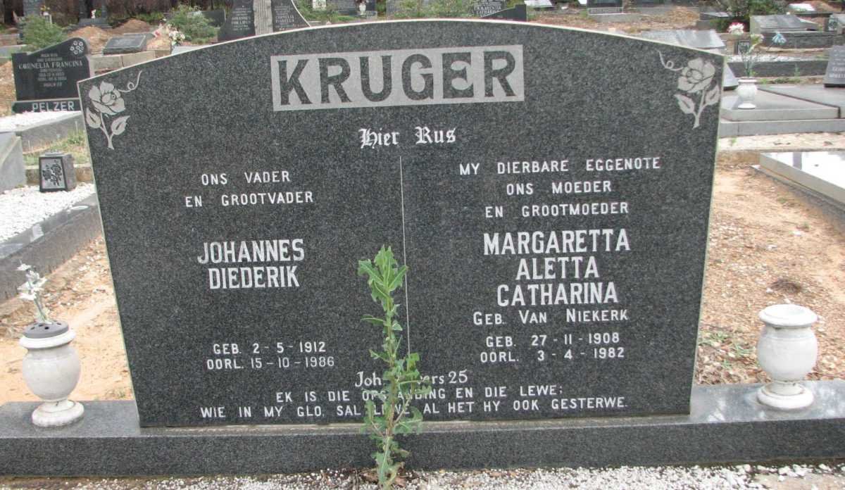 KRUGER Johannes Diederik 1912-1986 &amp; Margaretha Aletta Catharina VAN NIEKERK 1908-1982