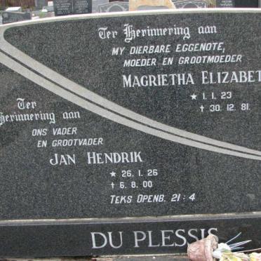 PLESSIS Jan Hendrik, du 1926-2000 &amp; Magrietha Elizabeth 1923-1981