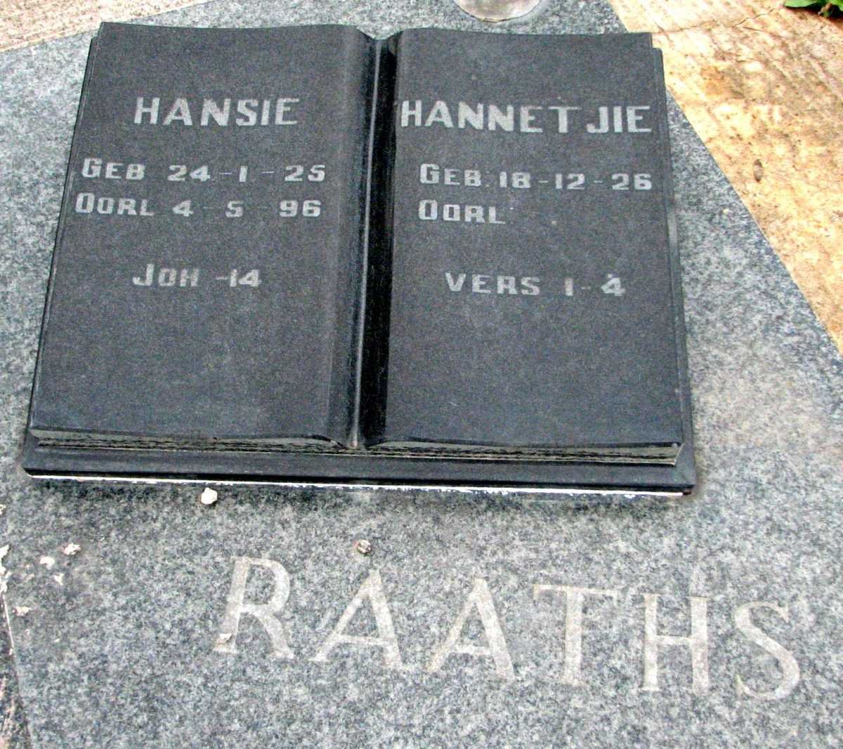 RAATHS Hansie 1925-1996 &amp; Hannetjie 1926-