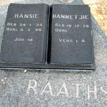 RAATHS Hansie 1925-1996 &amp; Hannetjie 1926-