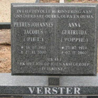 VERSTER Petrus Johannes Jacobus 1916-2000 &amp; Anna Getruida 1924-2002