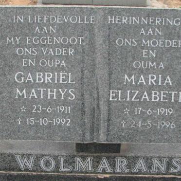 WOLMARANS Gabriel Mathys 1911-1992 &amp; Maria Elizabeth 1919-1996
