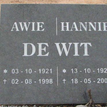 WIT Awie, de 1921-1998 &amp; Hannie 1924-2004