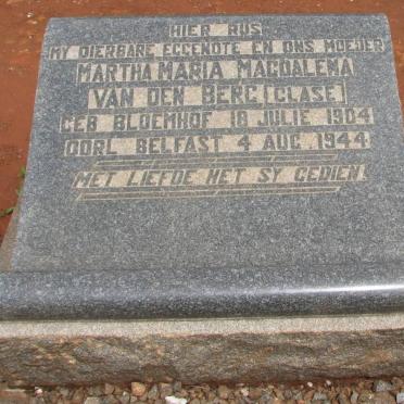 BERG Martha Maria Magdalena, van den nee CLASE 1904-1944