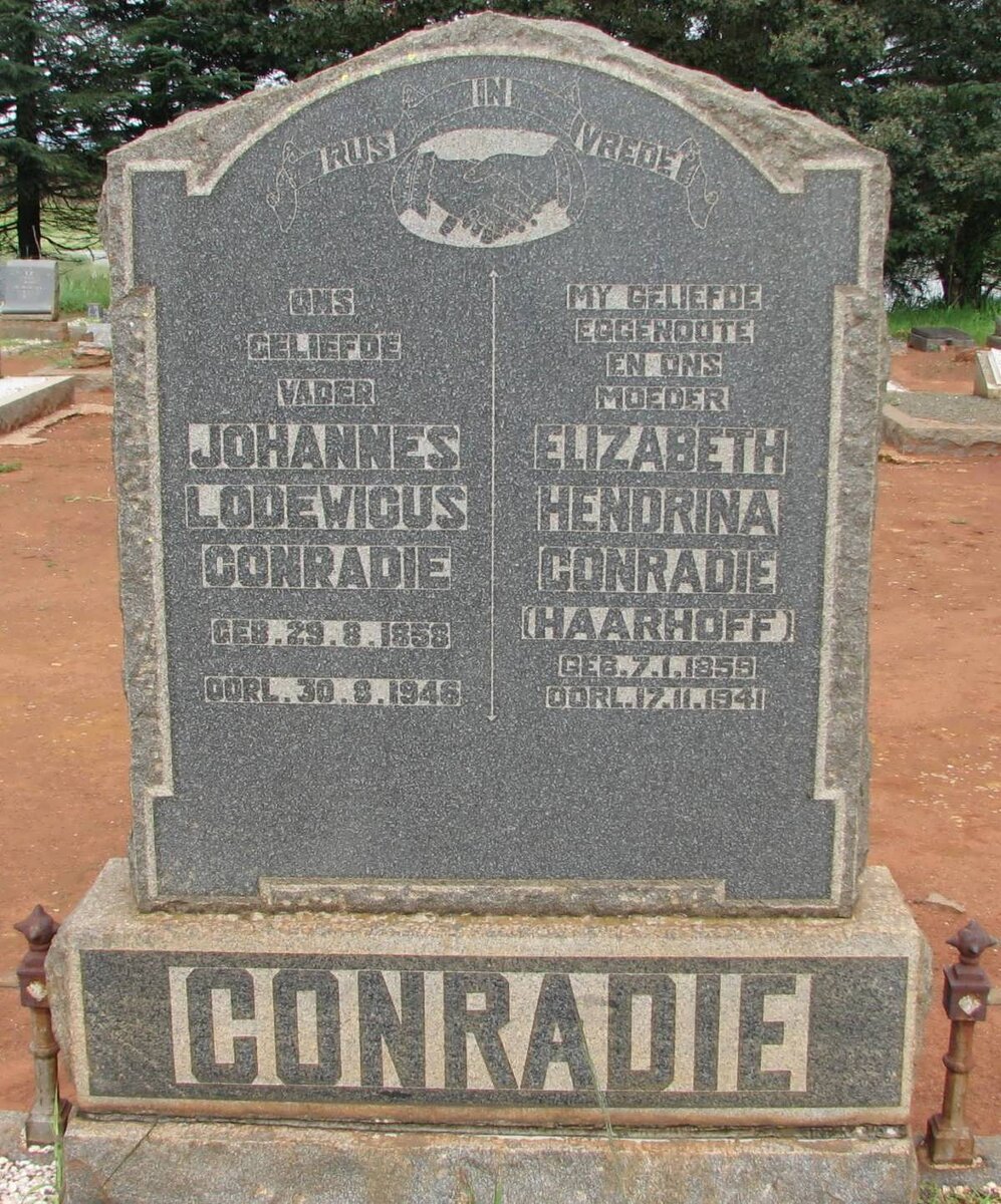 CONRADIE Johannes Lodewicus 1858-1946 &amp; Elizabeth Hendrina HAARHOFF 1859-1941