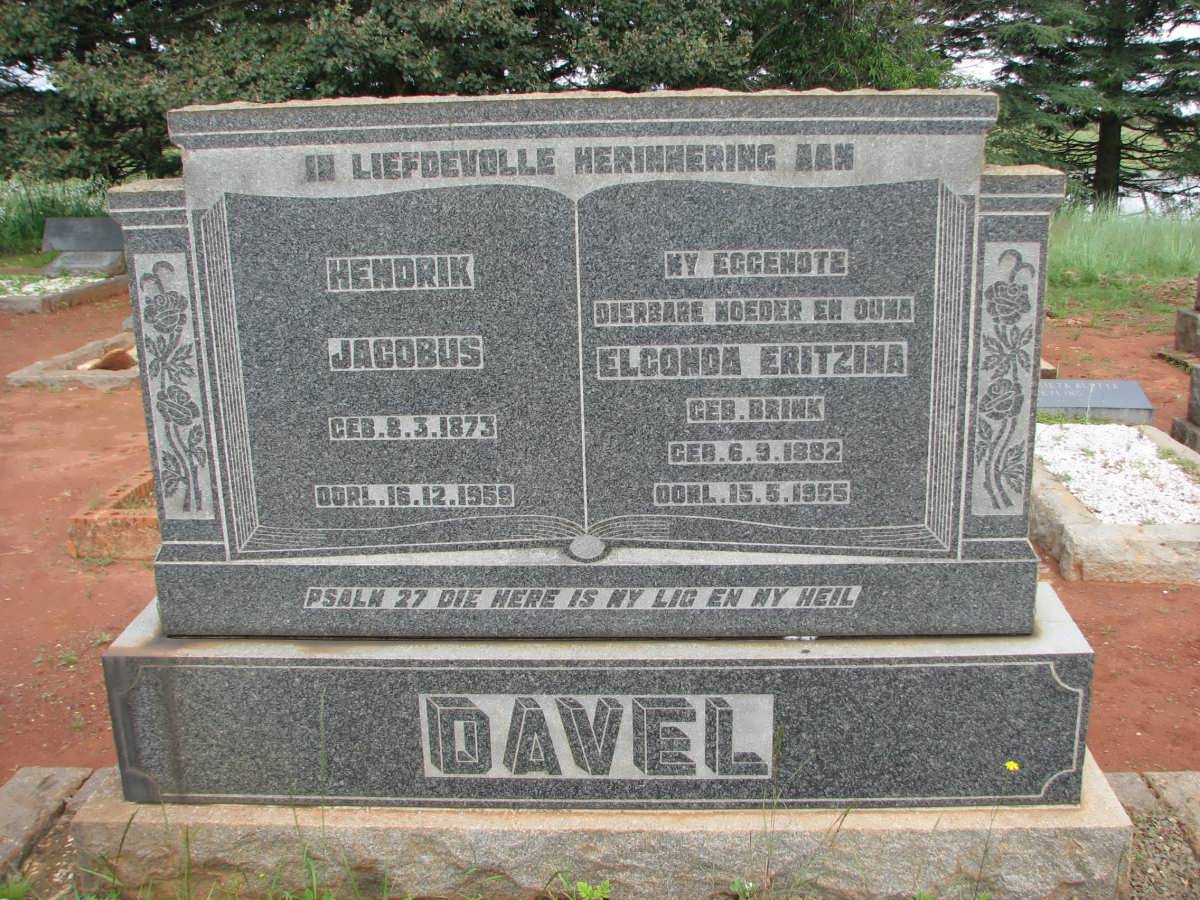 DAVEL Hendrik Jacobus 1873-1959 &amp; Elconda Eritzina BRINK 1882-1955