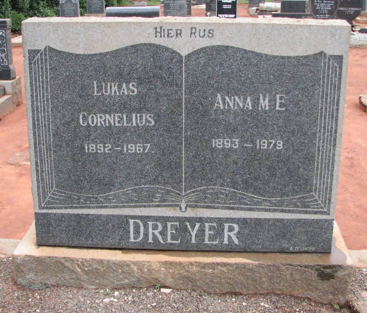 DREYER Lukas Cornelius 1892-1967 &amp; Anna M.E. 1893-1979