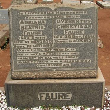 FAURE Gysbertus Christiaan 1866-1931 &amp; Adriana Beatrix SMITH 1870-1950