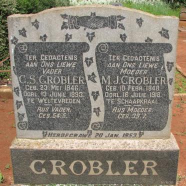 GROBLER G.S. 1846-1893 &amp; M.J. 1848-1918