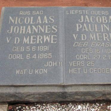 MERWE Nicolaas Johannes, v.d. 1891-1965 &amp; Jacoba Paulina ERASMUS 1891-1964