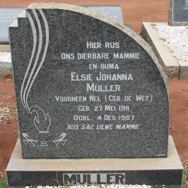 MULLER Elsie Johanna formerly NEL nee de WET 1911-1987