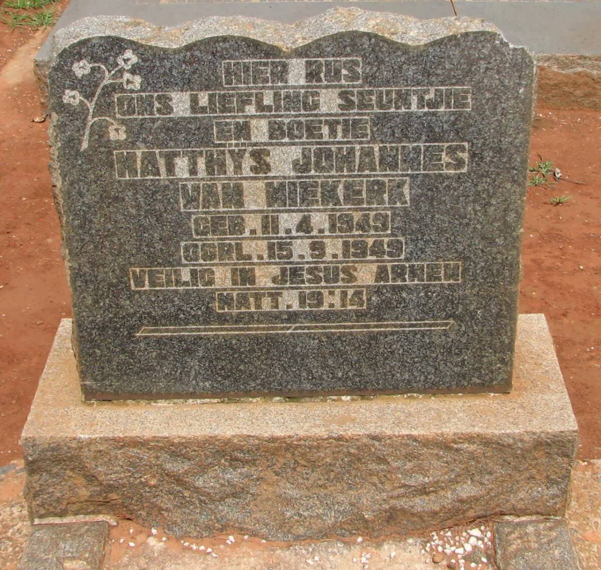 NIEKERK Matthys Johannes, van 1949-1949