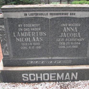 SCHOEMAN Lambertus Nicolaas 1880-1961 &amp; Anna Jacoba SCHOEMAN 1884-1962