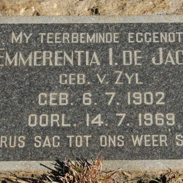 JAGER Emmerentia I., de nee V. ZYL 1902-1969
