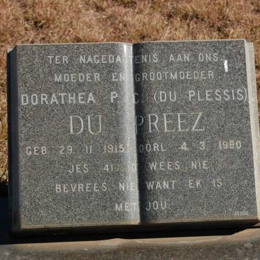 PREEZ Dorathea P.C., du nee DU PLESSIS 1915-1990